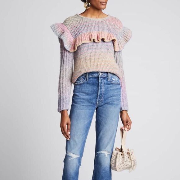 Loveshackfancy Multicolor Yumi Ruffle Alpaca Wool Blend‎ Pullover Sweater Small - Picture 2 of 7